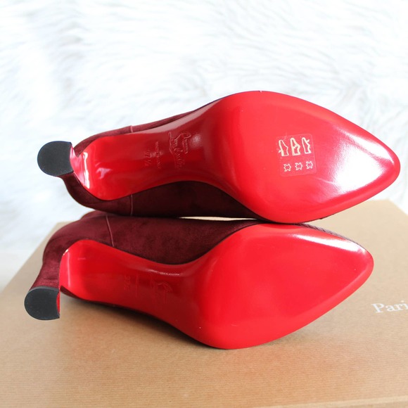 Christian Louboutin Me In The 90s Maroon Suede Booties 37.5 - Picture 10 of 15